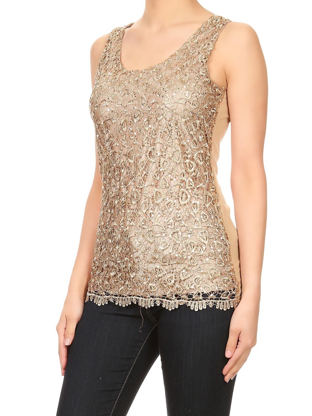 Lace Overlay Sleeveless Camisole in Gold